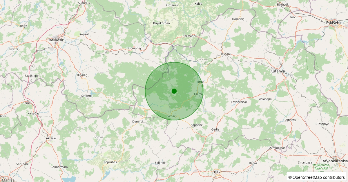 08 Aralık 2025 saat 19:47 - Simav - Yeşildere Köyü - 1.50ml depreminin harita gösterimi