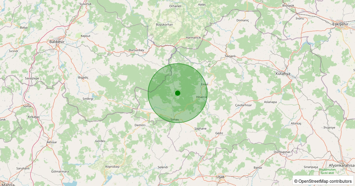 08 Aralık 2025 saat 19:48 - Simav - Yeşildere Köyü - 1.50ml depreminin harita gösterimi