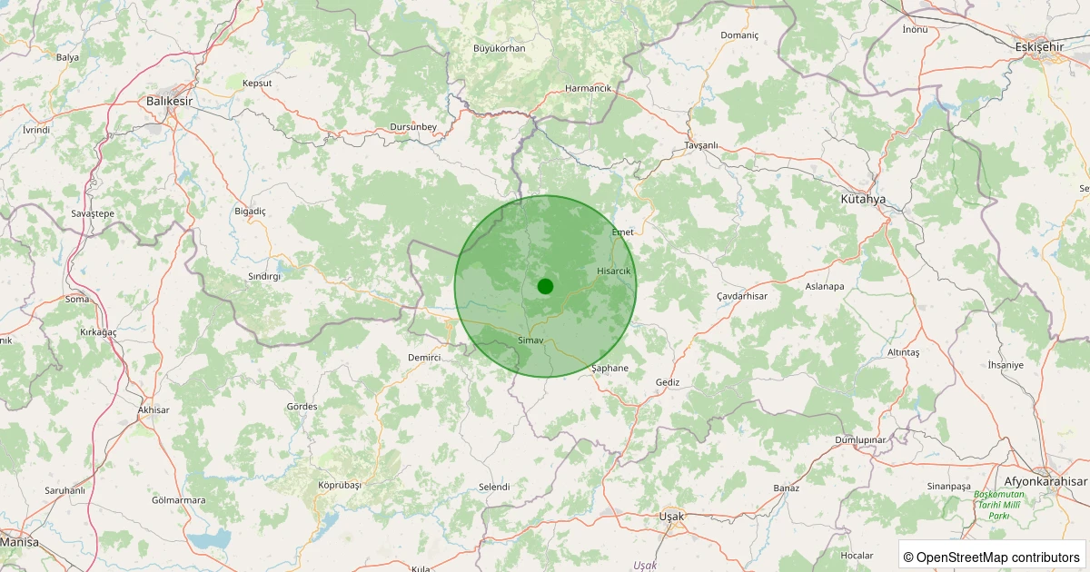 08 Aralık 2025 saat 21:30 - Simav - Yemişli Köyü - 1.20ml depreminin harita gösterimi