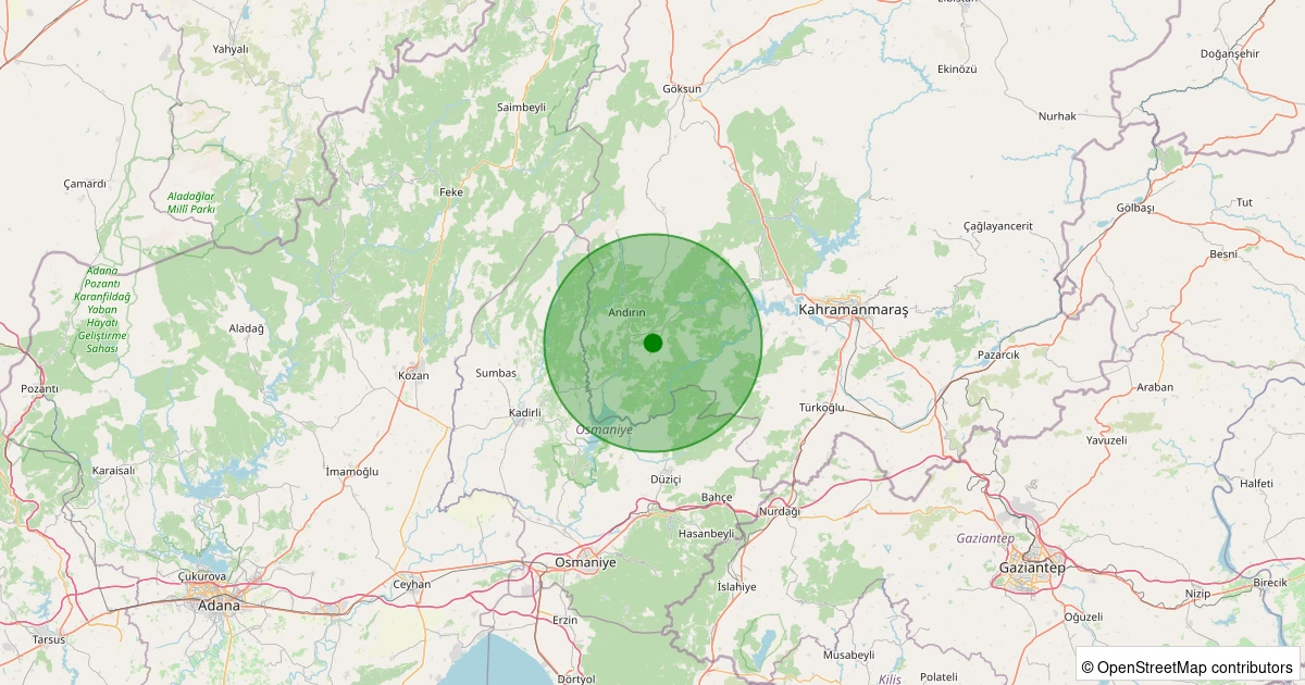 08 Aralık 2025 saat 19:53 - Andırın - Darı Ovası Köyü - 1.60ML depreminin harita gösterimi
