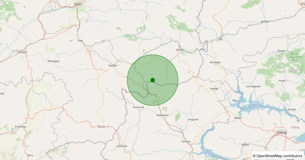 08 Aralık 2025 saat 21:30 - Kangal - Taşlı Köyü - 1.40ml depreminin harita gösterimi
