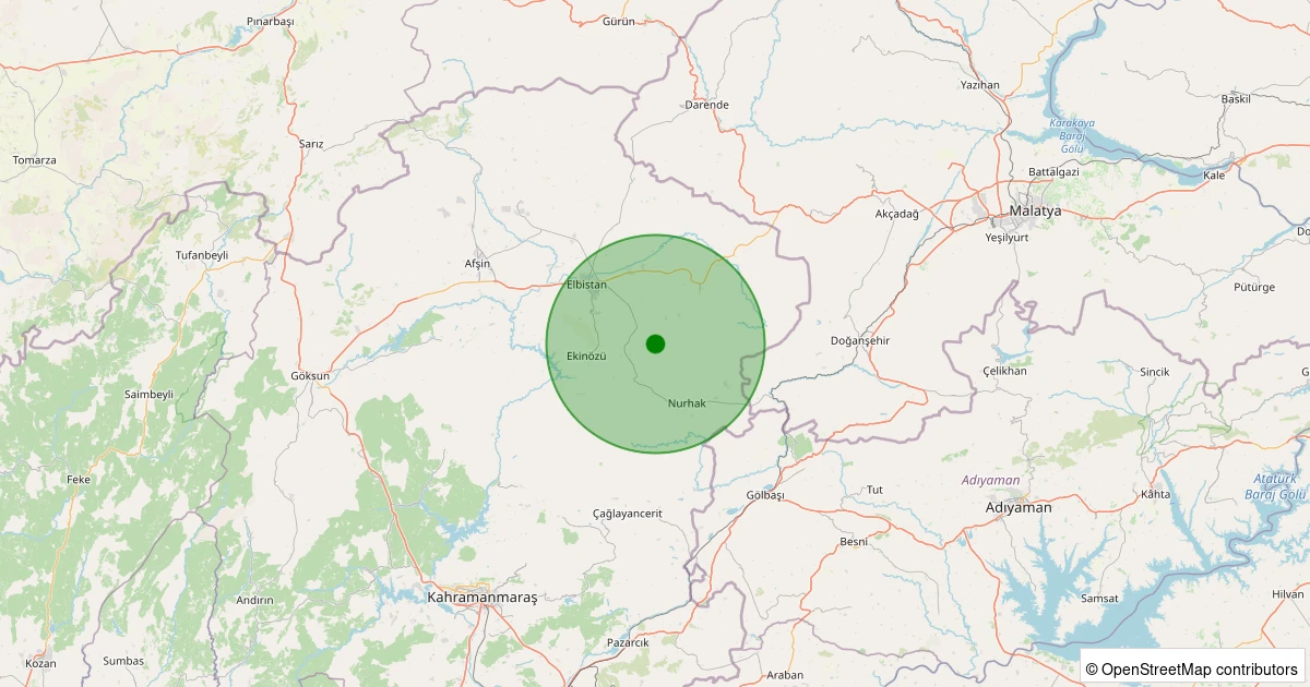 08 Aralık 2025 saat 22:34 - Nurhak - Ağcaşar Köyü - 1.40ml depreminin harita gösterimi