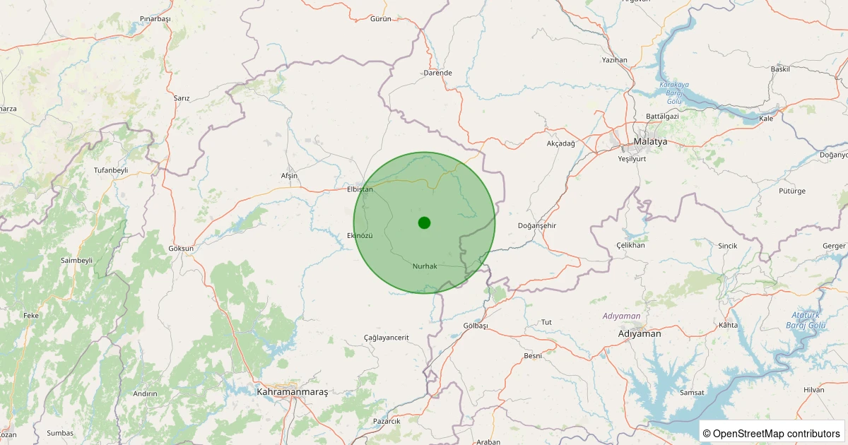 08 Aralık 2025 saat 22:34 - Elbistan - Bakış-Soğucak Köyü - 1.40ml depreminin harita gösterimi