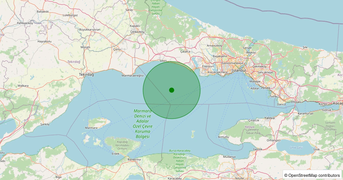 08 Aralık 2025 saat 23:03 - Marmara Denizi - [21.54 km] Büyükçekmece (İstanbul) - 1.60ML depreminin harita gösterimi