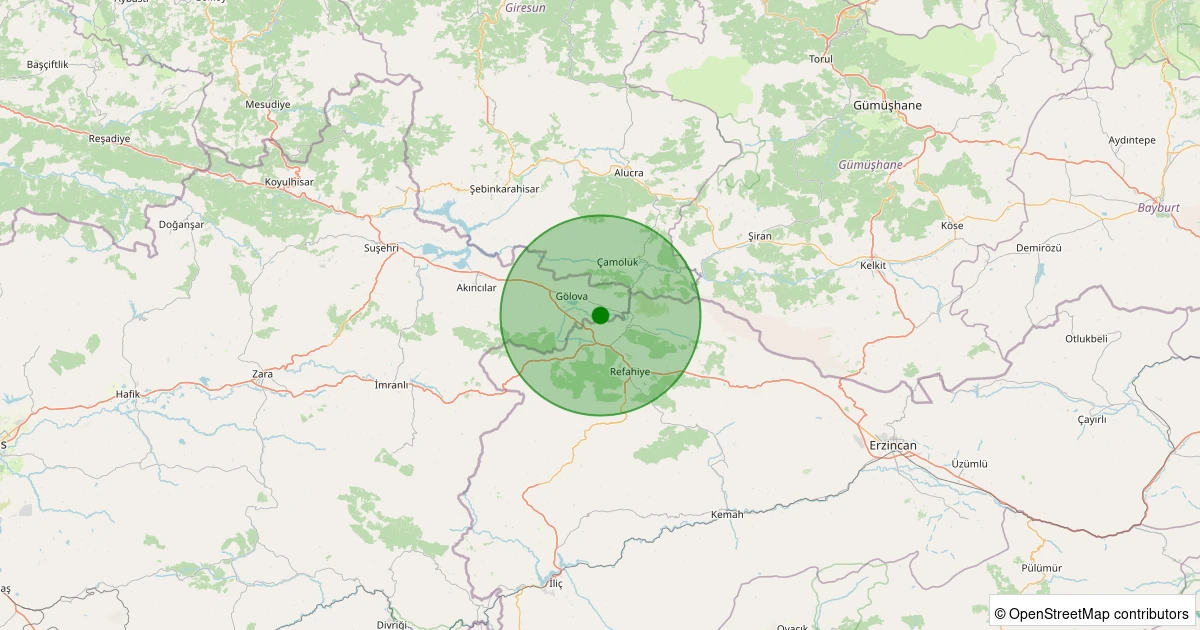 08 Aralık 2025 saat 23:41 - Gölova - Yuvacık Köyü - 0.90ML depreminin harita gösterimi
