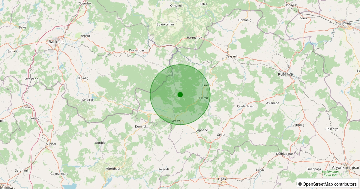 08 Aralık 2025 saat 23:52 - Simav - Yeşildere Köyü - 1.60ml depreminin harita gösterimi