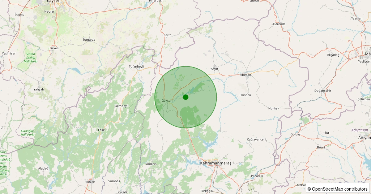 08 Aralık 2025 saat 23:52 - Göksun - Küçüksu - 1.40ml depreminin harita gösterimi