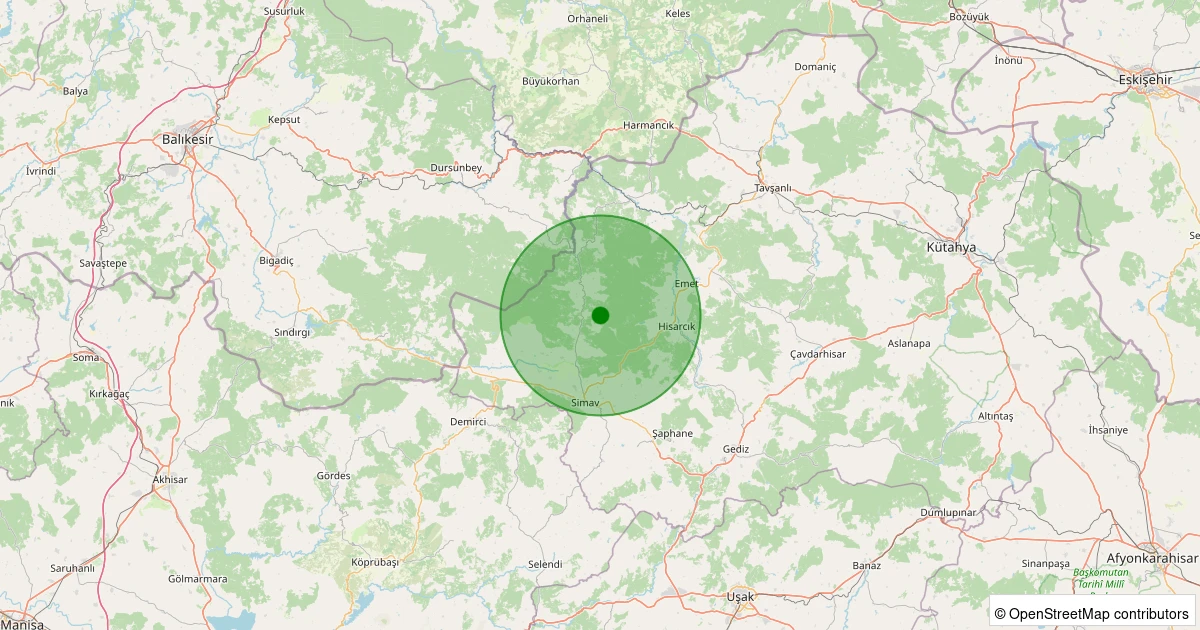 08 Aralık 2025 saat 23:52 - Simav - Yeşildere Köyü - 1.60ML depreminin harita gösterimi