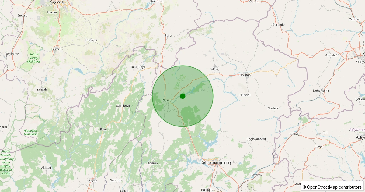 08 Aralık 2025 saat 23:52 - Göksun - Kale - 1.40ml depreminin harita gösterimi
