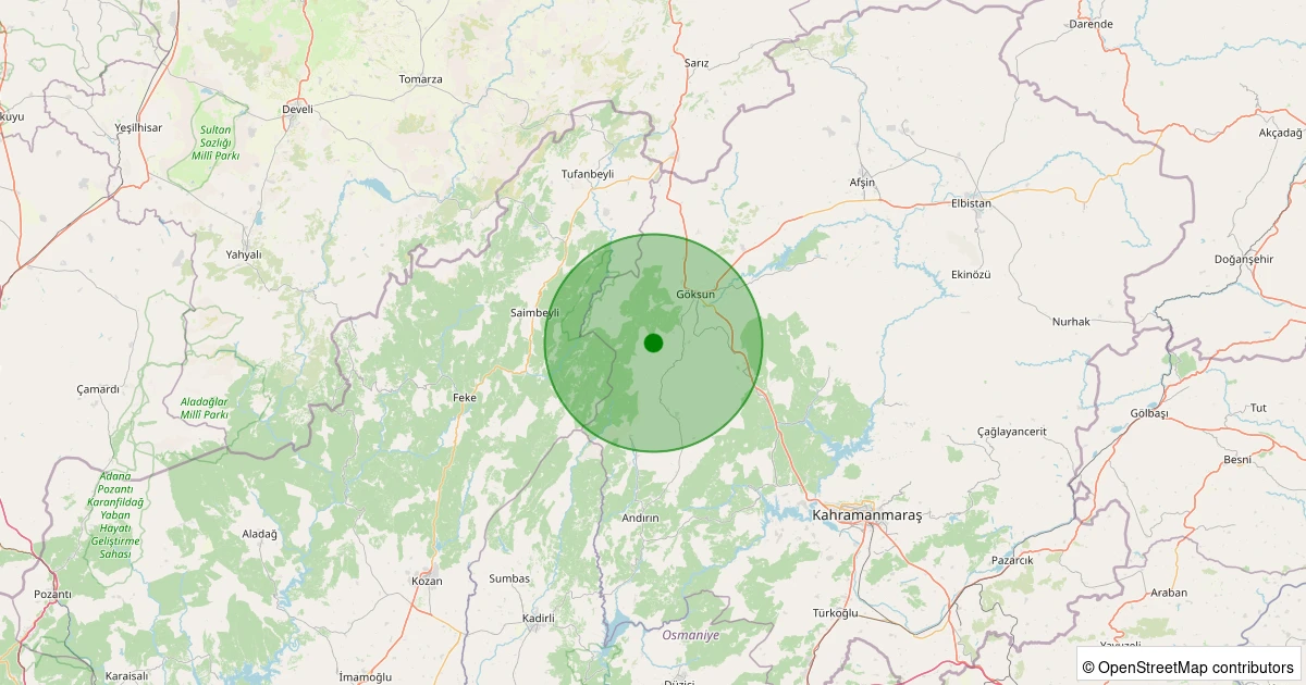 09 Aralık 2025 saat 00:31 - Göksun - 1.70ML depreminin harita gösterimi