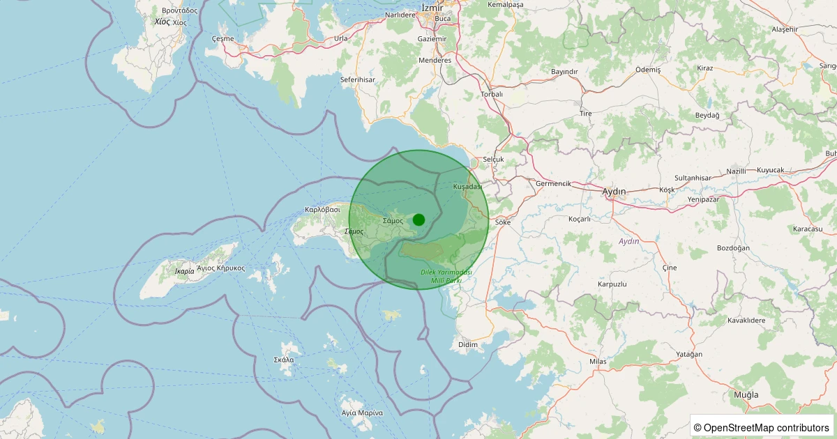 09 Aralık 2025 saat 01:00 - KUSADASI - 1.50ml depreminin harita gösterimi