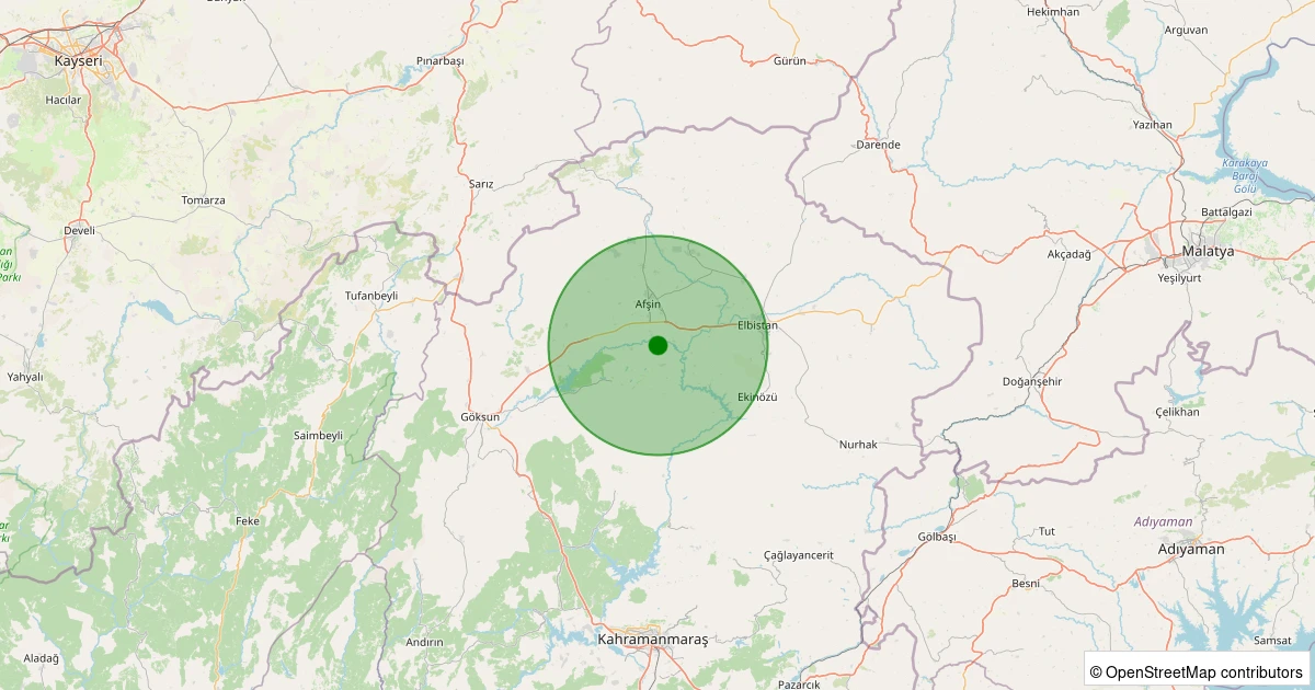09 Aralık 2025 saat 02:15 - Afşin - Nadir - 2.10ml depreminin harita gösterimi