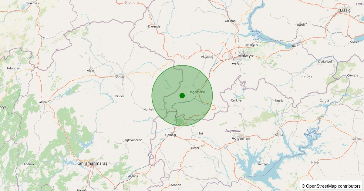 09 Aralık 2025 saat 04:34 - Doğanşehir - Elmalı - 1.20ml depreminin harita gösterimi