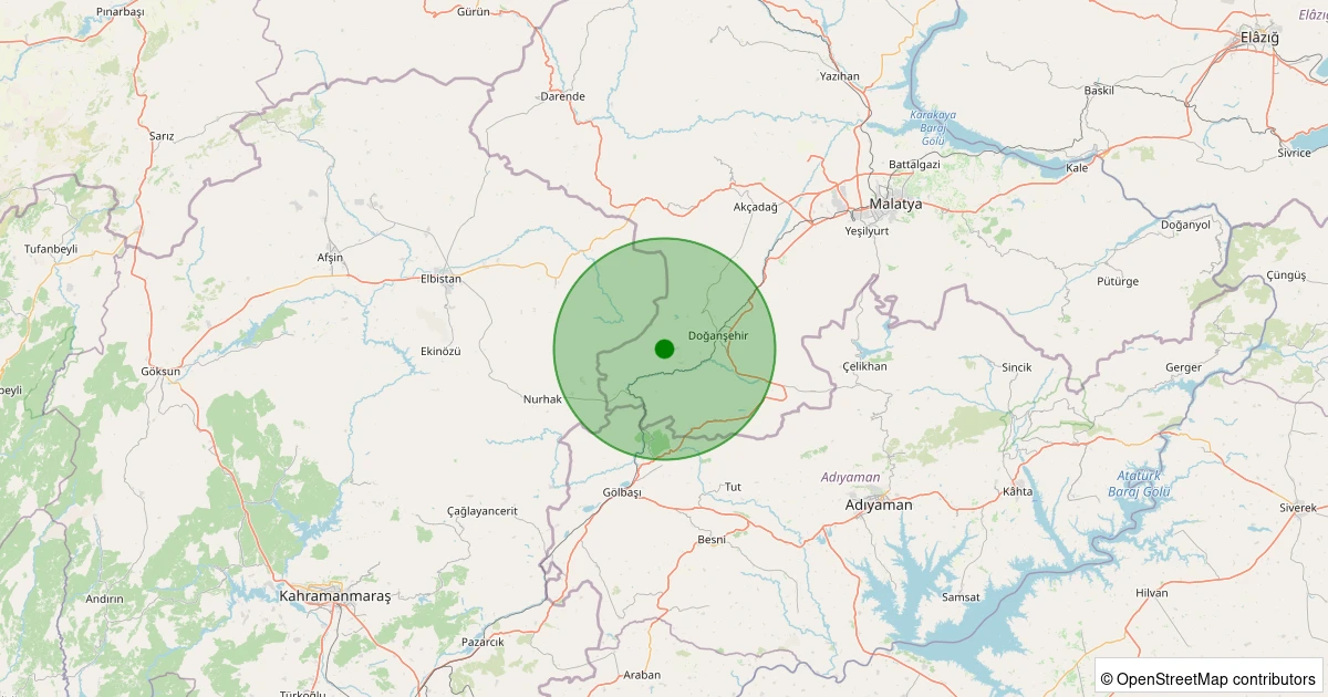09 Aralık 2025 saat 04:34 - Doğanşehir - Elmalı - 1.30ML depreminin harita gösterimi