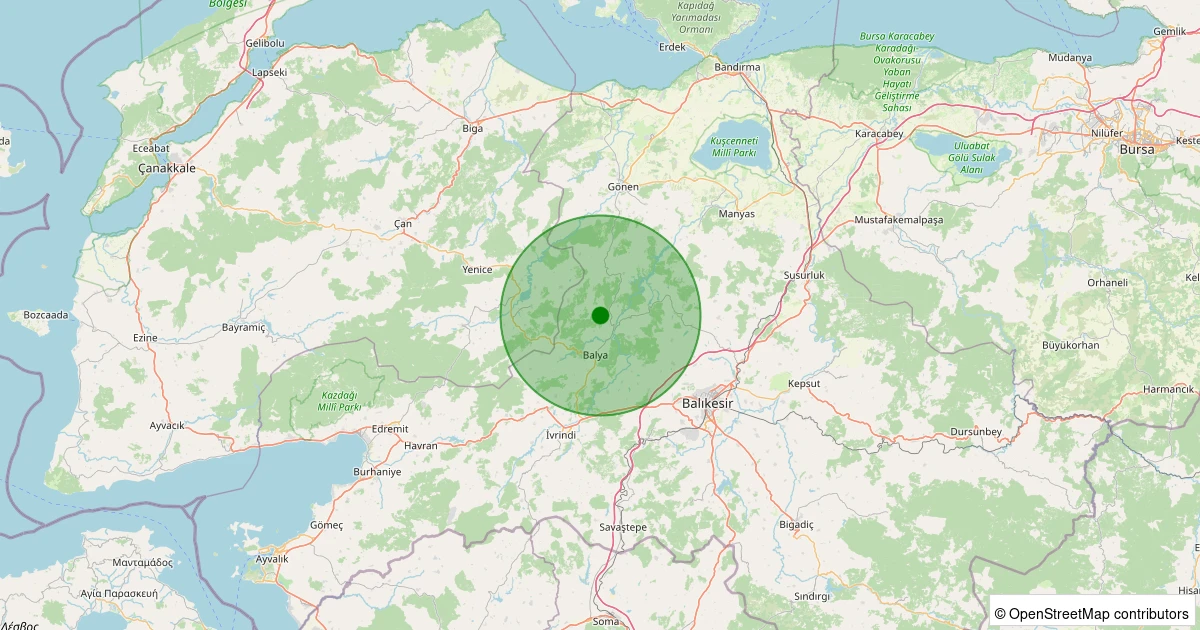 09 Aralık 2025 saat 05:21 - Balya - Kayapınar Köyü - 2.60ML depreminin harita gösterimi