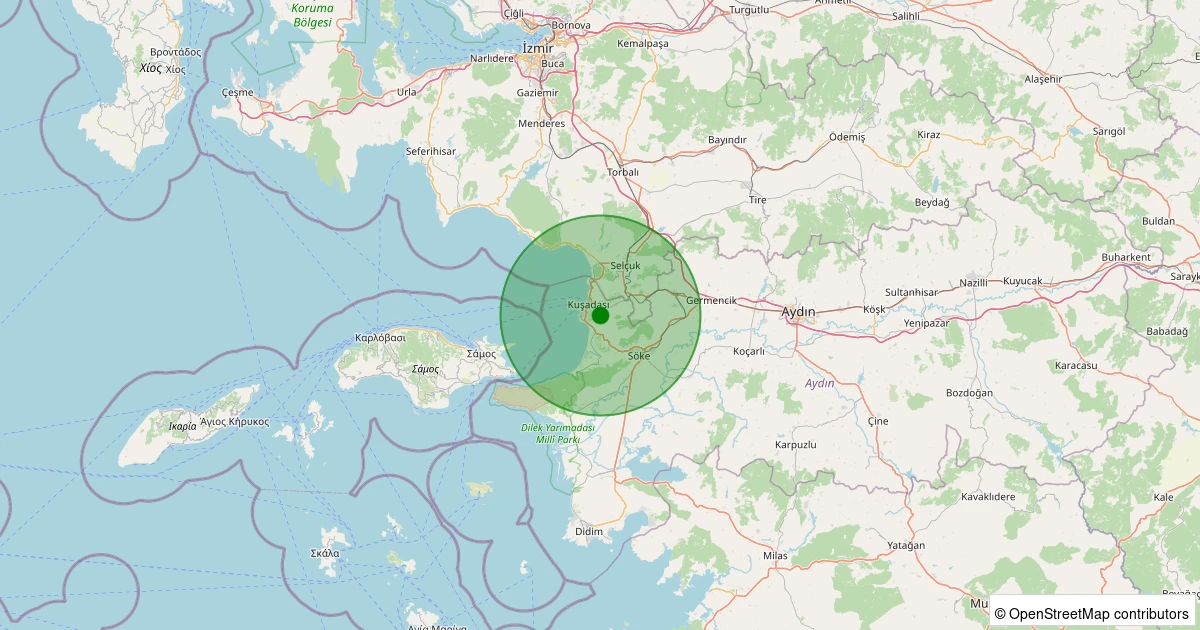 09 Aralık 2025 saat 04:11 - Kuşadası - Türkmen - 1.20ml depreminin harita gösterimi