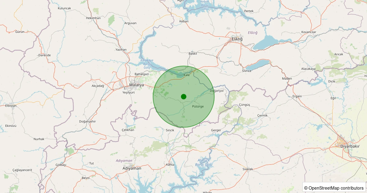 09 Aralık 2025 saat 05:52 - Pütürge - Pazarcık Köyü - 1.00ml depreminin harita gösterimi