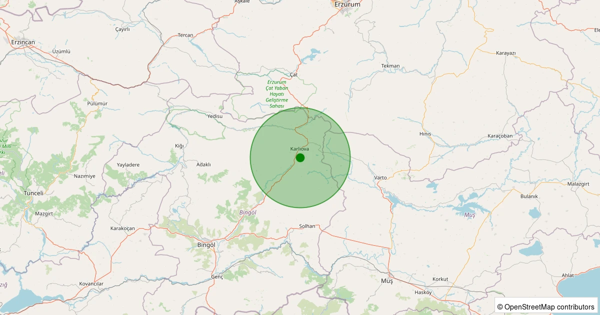 09 Aralık 2025 saat 07:34 - Karlıova - Toklular Köyü - 1.30ML depreminin harita gösterimi