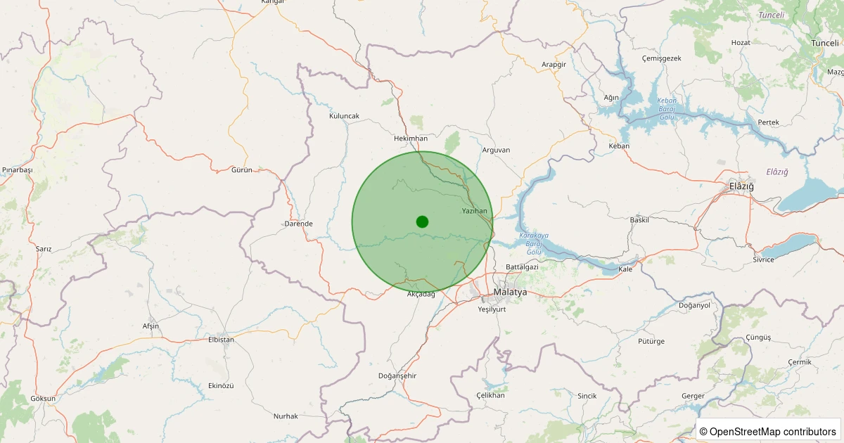 09 Aralık 2025 saat 07:51 - Yazıhan - Epreme - 1.30ml depreminin harita gösterimi