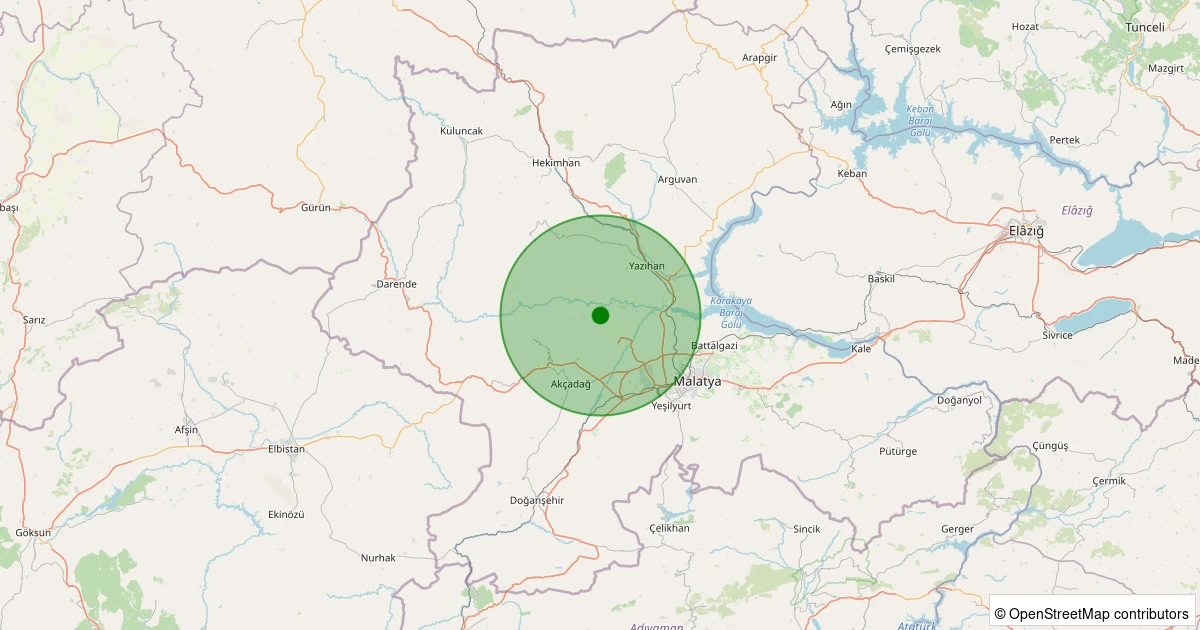 09 Aralık 2025 saat 08:00 - Akçadağ - Ilıcak - 1.50ML depreminin harita gösterimi