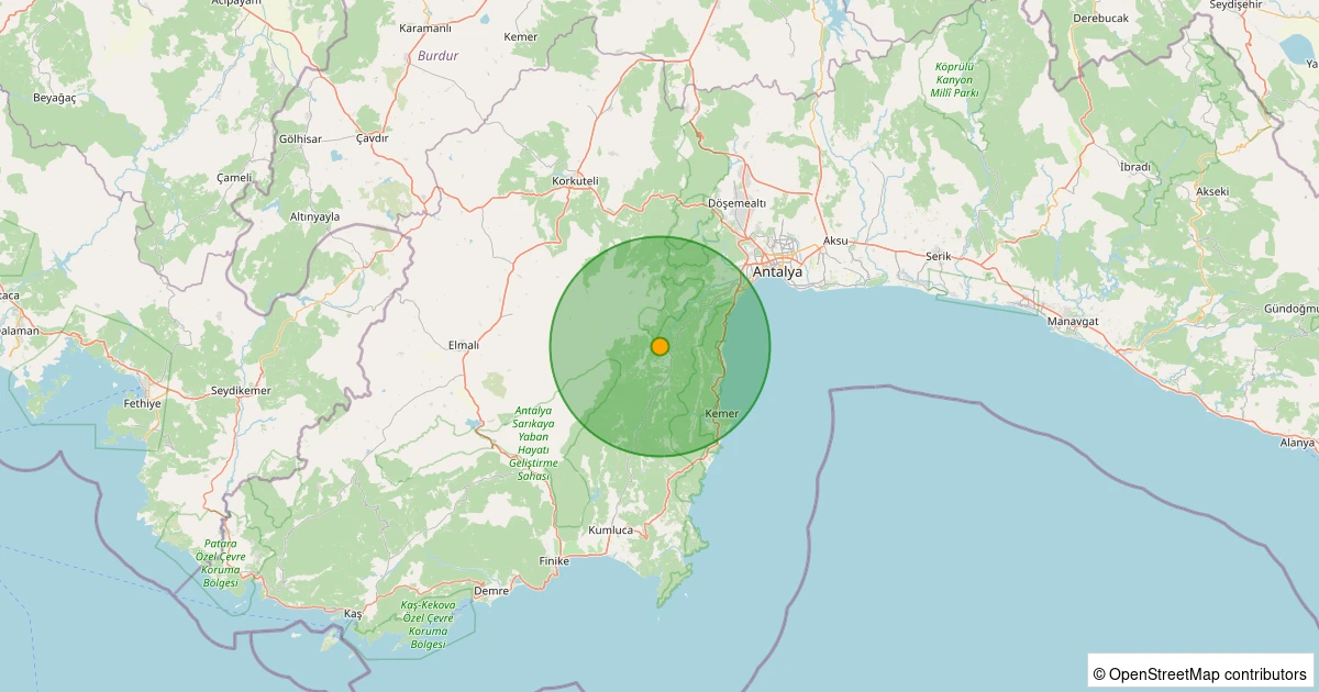 08 Aralık 2025 saat 03:31 - Konyaaltı - Yarbaşçandır Köyü - 4.30ml depreminin harita gösterimi