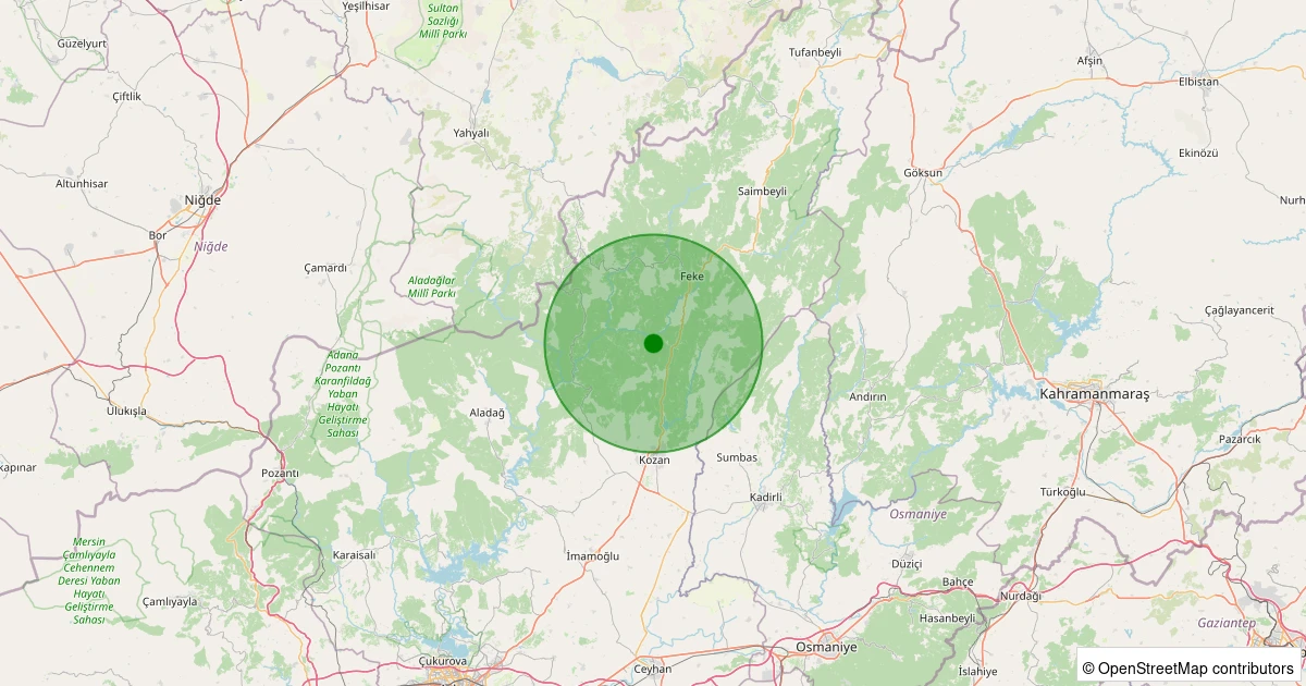 07 Aralık 2025 saat 15:11 - Kozan - Çamdere - 1.60ml depreminin harita gösterimi