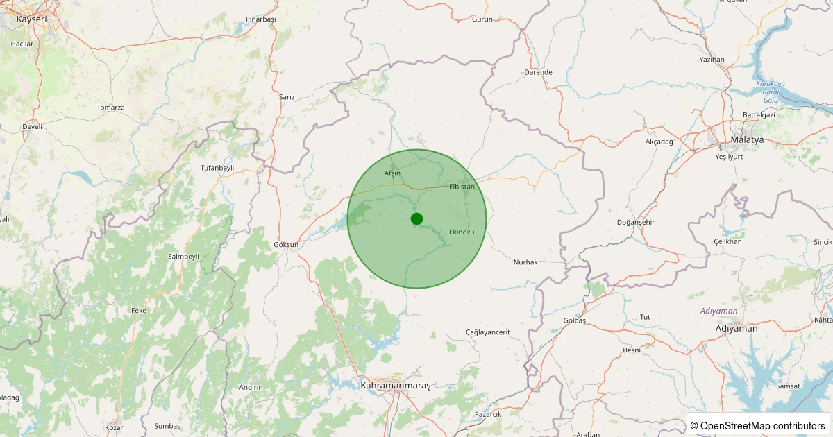 07 Aralık 2025 saat 09:20 - Elbistan - Dağdere Köyü - 1.60ml depreminin harita gösterimi