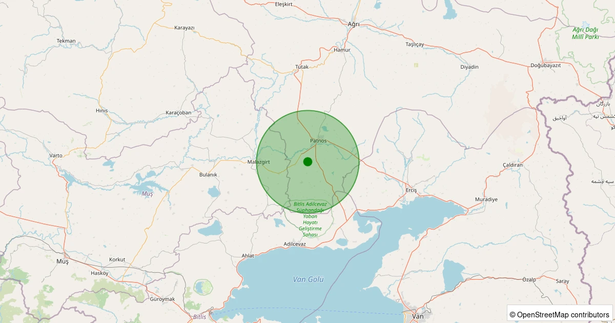 07 Aralık 2025 saat 07:44 - Patnos - Aşağı Kamışlı Köyü - 1.60ml depreminin harita gösterimi