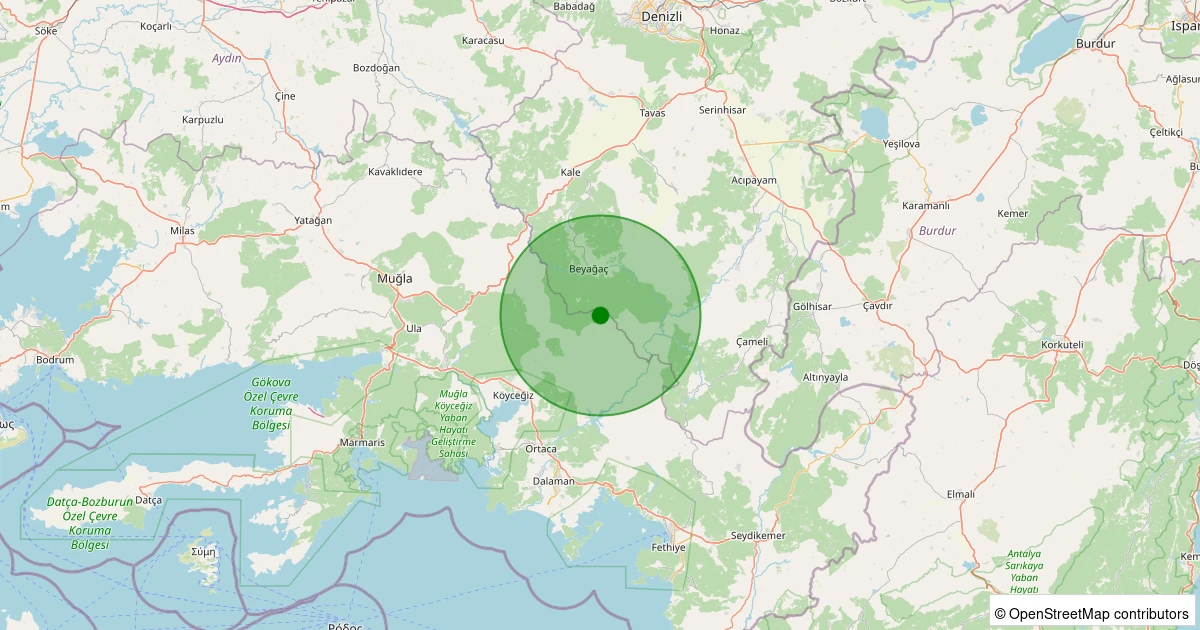 07 Aralık 2025 saat 07:22 - Köyceğiz - Otmanlar - 1.80ml depreminin harita gösterimi