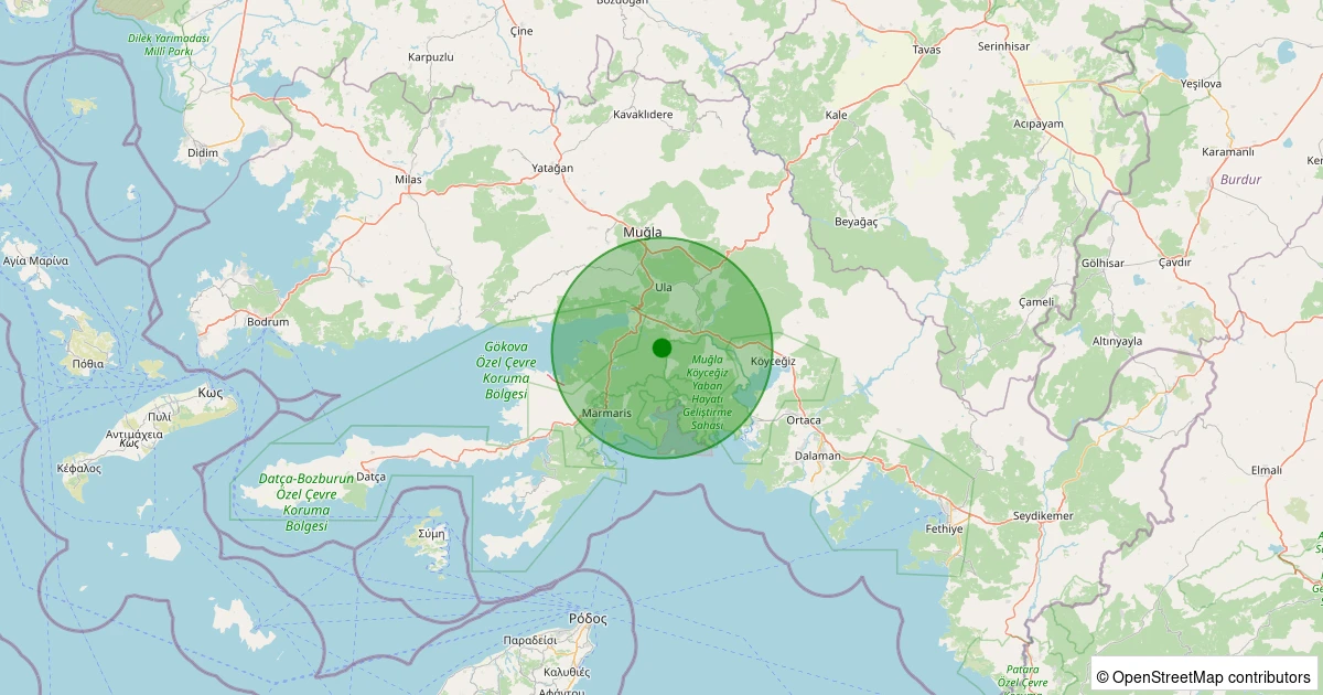 07 Aralık 2025 saat 07:06 - Ula - 1.90ml depreminin harita gösterimi