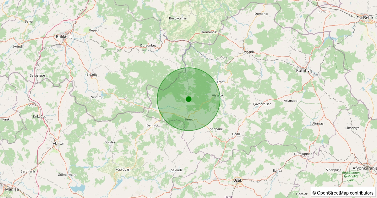 07 Aralık 2025 saat 06:24 - Simav - Yemişli Köyü - 0.90ml depreminin harita gösterimi