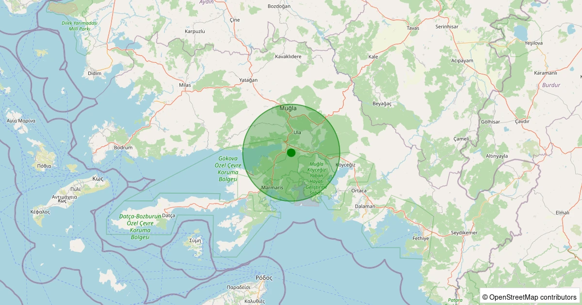 07 Aralık 2025 saat 01:20 - Ula - Gökçe - 0.70ml depreminin harita gösterimi