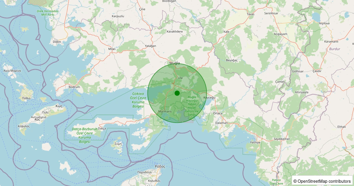 07 Aralık 2025 saat 01:19 - Ula - 0.50ml depreminin harita gösterimi