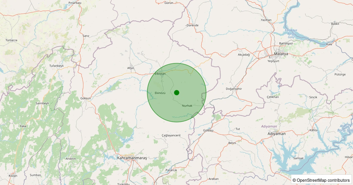 07 Aralık 2025 saat 01:01 - Nurhak - Ağcaşar Köyü - 1.10ml depreminin harita gösterimi