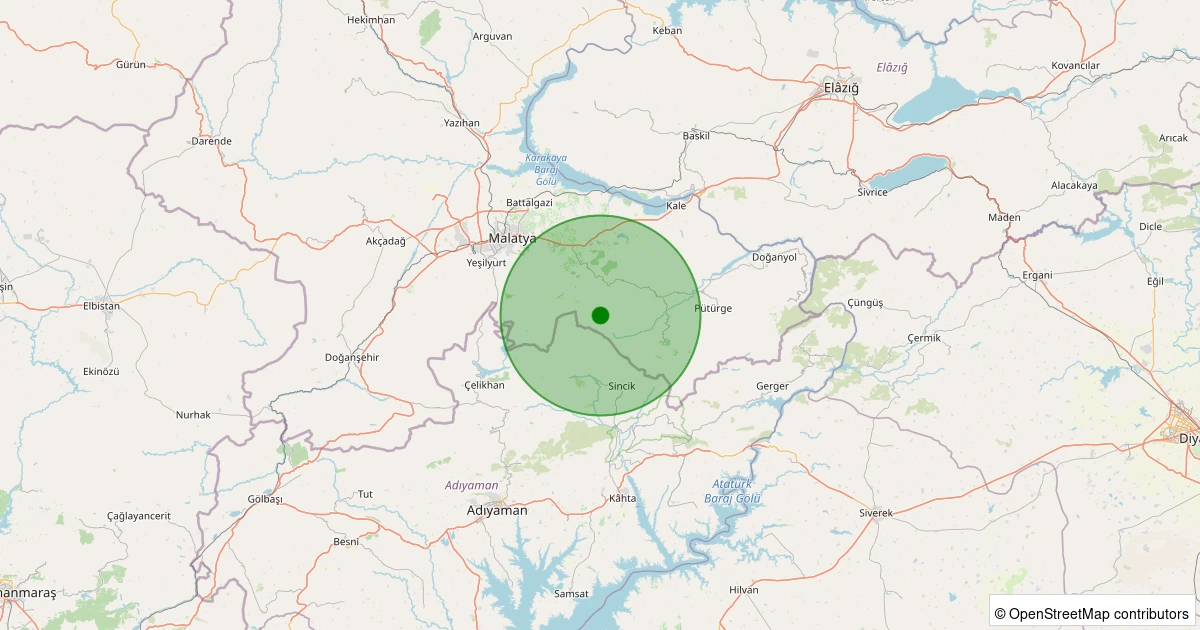 06 Aralık 2025 saat 20:24 - Battalgazi - Gülümuşağı Köyü - 1.20ml depreminin harita gösterimi