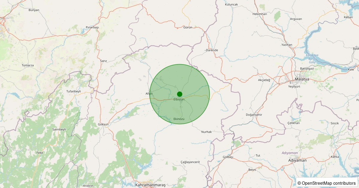 06 Aralık 2025 saat 03:44 - Elbistan - Akören Köyü - 0.90ml depreminin harita gösterimi