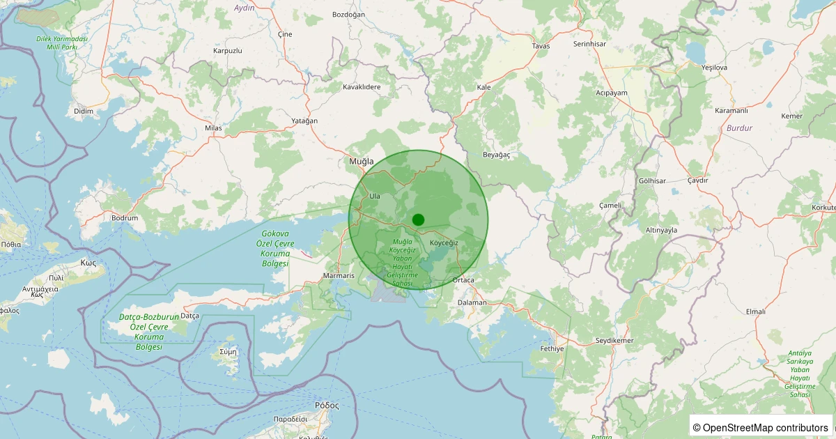 06 Aralık 2025 saat 01:27 - Köyceğiz - Balcılar - 1.50ml depreminin harita gösterimi