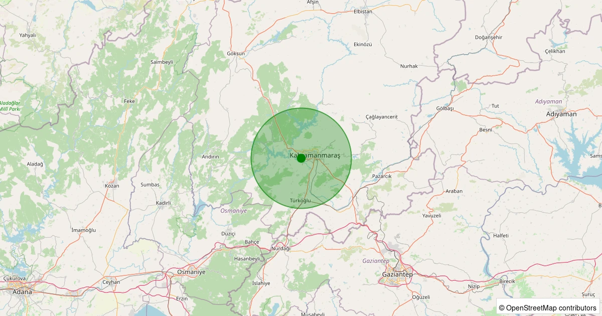 05 Aralık 2025 saat 22:46 - Onikişubat - 1.50ml depreminin harita gösterimi