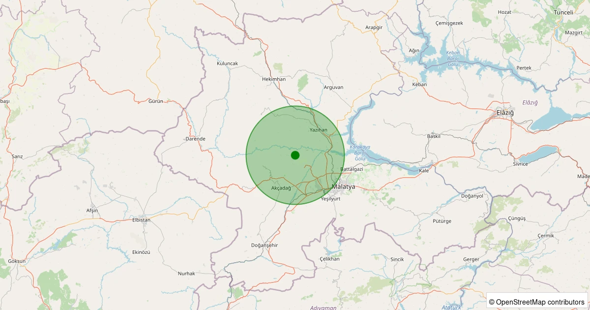 09 Aralık 2025 saat 09:25 - Akçadağ - Ilıcak - 1.00ml depreminin harita gösterimi
