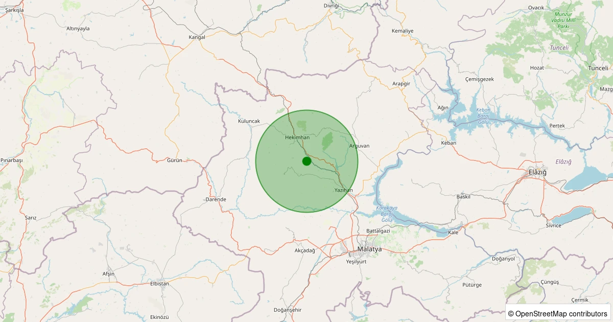 09 Aralık 2025 saat 10:42 - Hekimhan - Yukarıgirmana Köyü - 2.10ml depreminin harita gösterimi