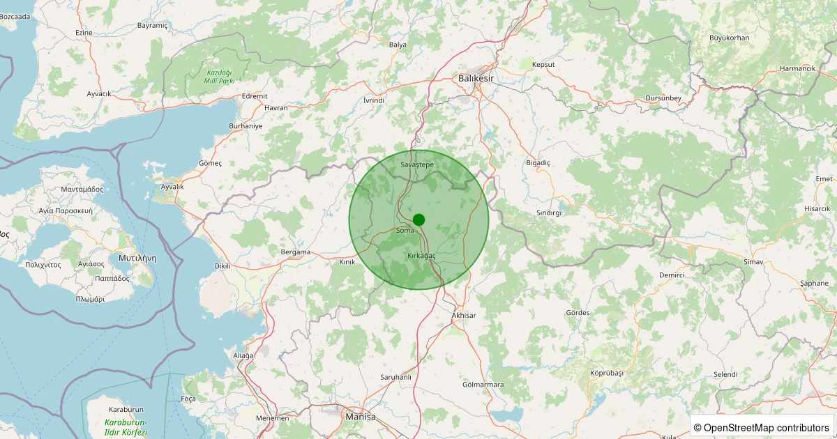 09 Aralık 2025 saat 12:32 - Soma - Evciler - 1.80ml depreminin harita gösterimi