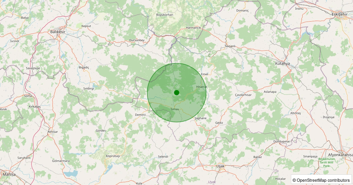 09 Aralık 2025 saat 12:54 - Simav - Eğirler Köyü - 1.30ml depreminin harita gösterimi