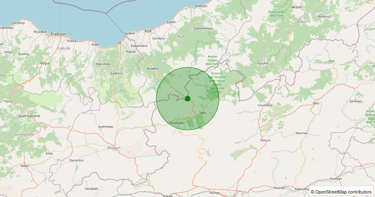 09 Aralık 2025 saat 12:45 - İspir - Çayırözü - 0.70ML depreminin harita gösterimi