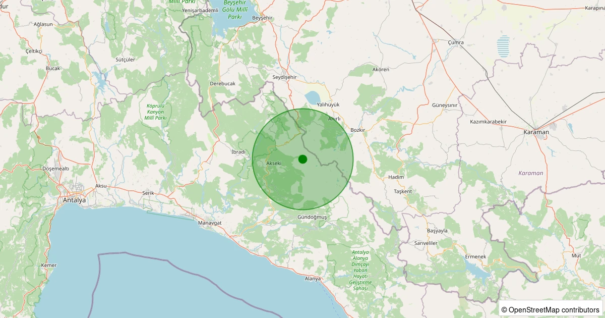 09 Aralık 2025 saat 13:26 - Akseki - Çimi Köyü - 3.30ml depreminin harita gösterimi
