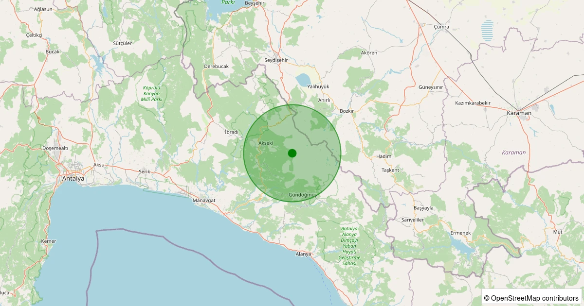 09 Aralık 2025 saat 13:29 - Akseki - Çimi Köyü - 2.20ml depreminin harita gösterimi