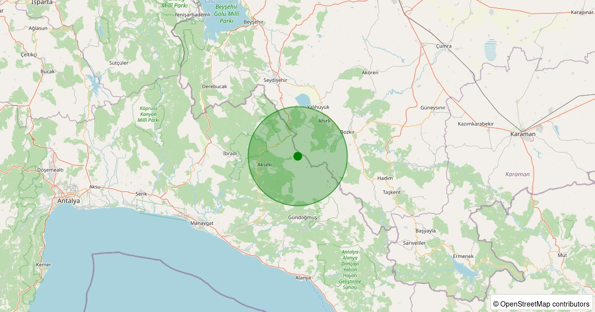 09 Aralık 2025 saat 13:26 - Akseki - Çimi Köyü - 3.10ML depreminin harita gösterimi