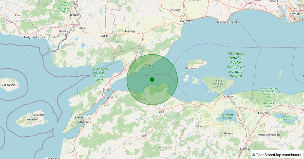 09 Aralık 2025 saat 14:27 - Marmara Denizi - [06.27 km] Biga (Çanakkale) - 1.10ML depreminin harita gösterimi
