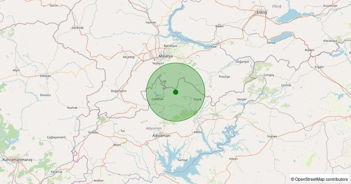 09 Aralık 2025 saat 15:22 - Çelikhan - Karagöl Köyü - 1.00ml depreminin harita gösterimi