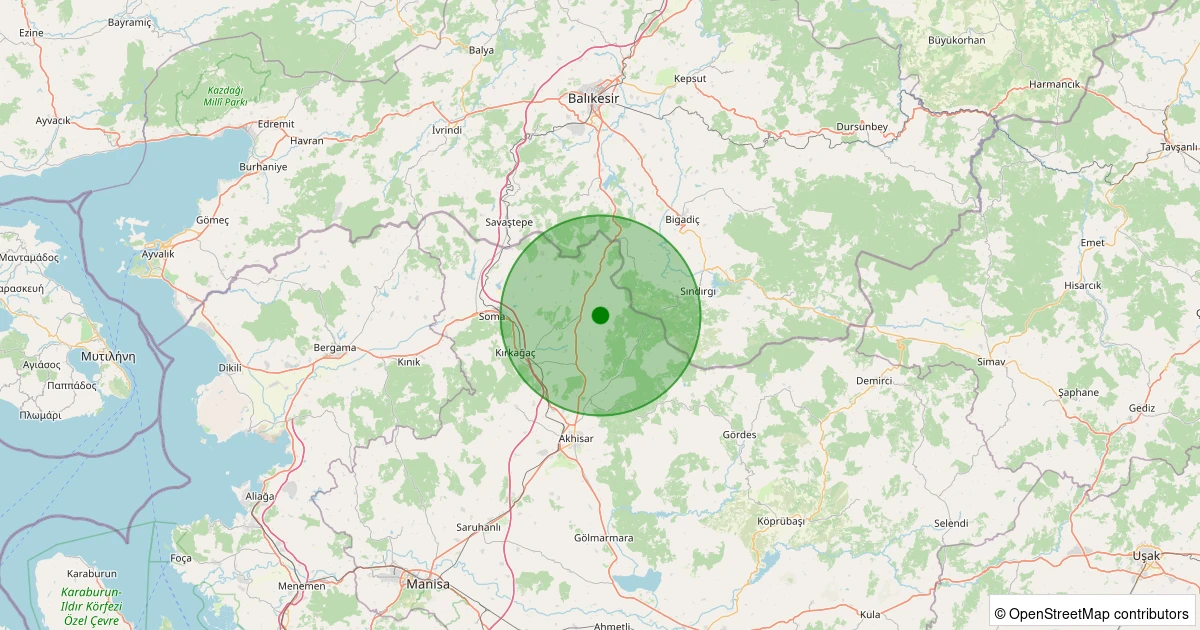 09 Aralık 2025 saat 16:33 - Kırkağaç - Dualar - 1.20ml depreminin harita gösterimi