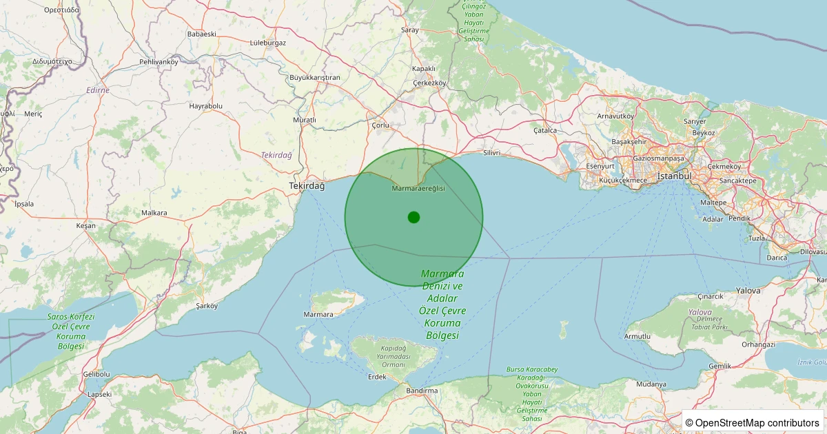 09 Aralık 2025 saat 17:41 - Marmara Denizi - [09.79 km] Marmaraereğlisi (Tekirdağ) - 1.60ML depreminin harita gösterimi